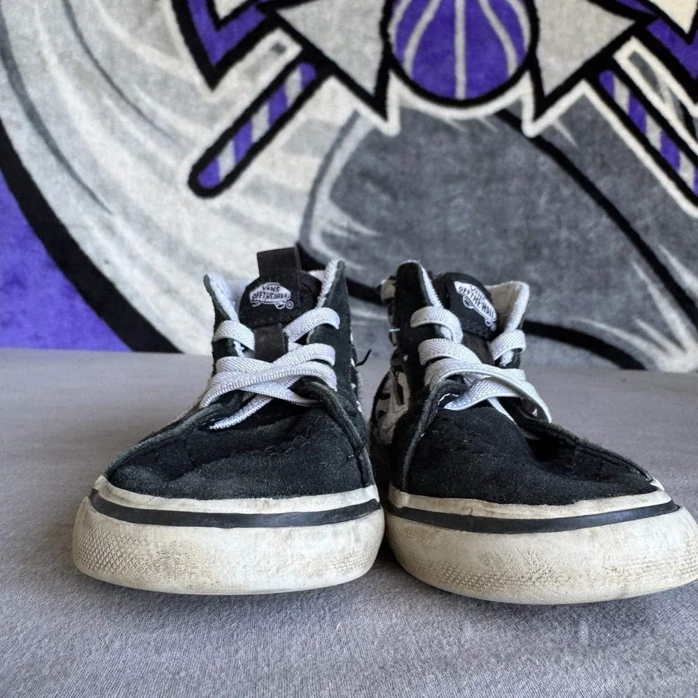 Size 8c - VANS SK8-HI ZIP SNEAKERS SHOES Black/Silver Flames Toddler
